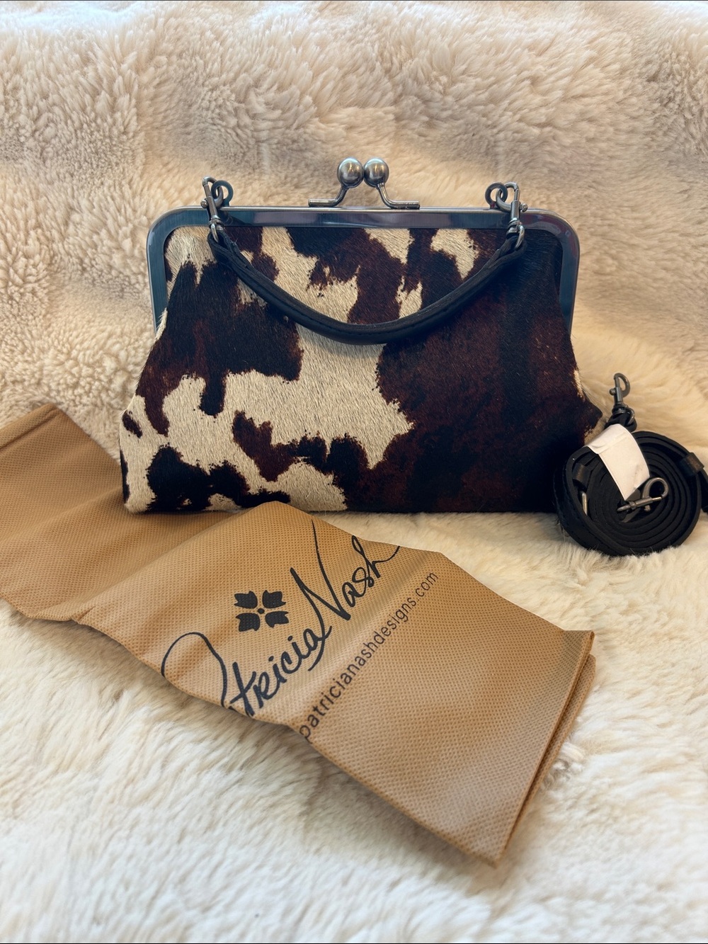 Patricia Nash Brown & White Genuine Cowhide Kisslock Clutch